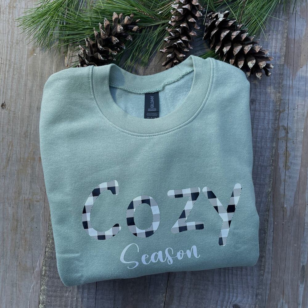 Cozy Season Handmade Crew Neck Sweatshirt, Gildan Brand, Green, Cottagecore, XL